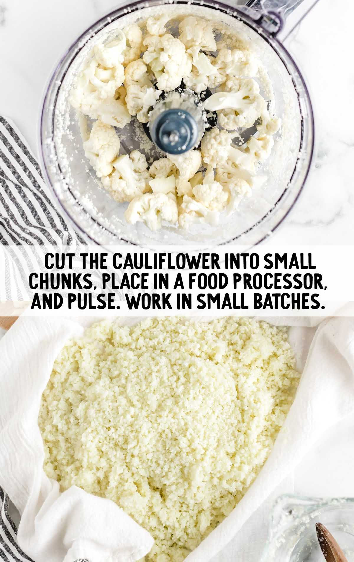 cauliflower pieces placed into a food processor