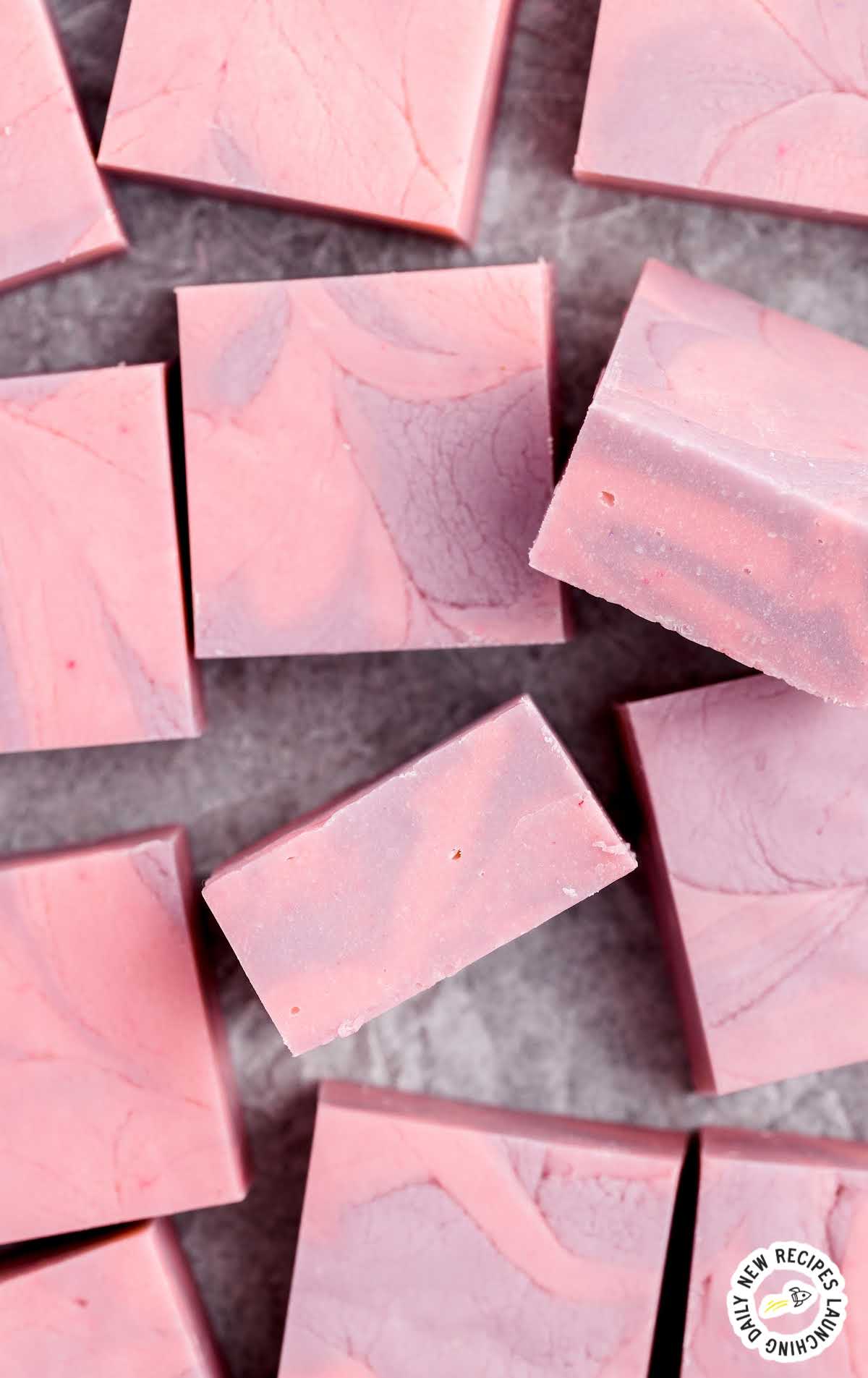 overhead shot of a bunch of cotton candy fudge