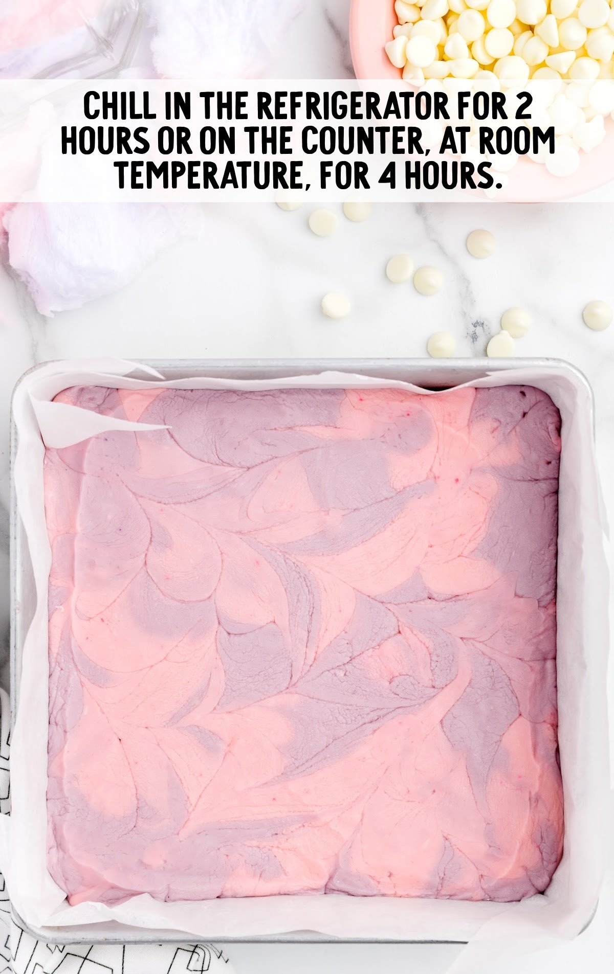 Cotton Candy Fudge after being chilled in a pan