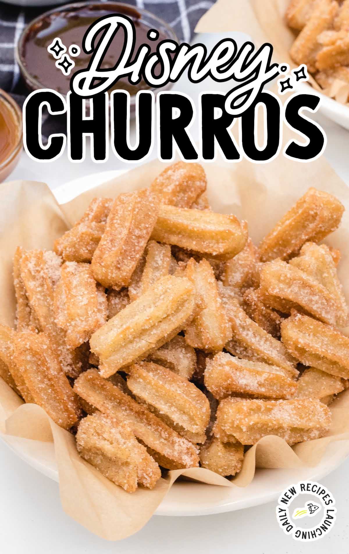 close up shot of a bunch Disney Churros in a bowl