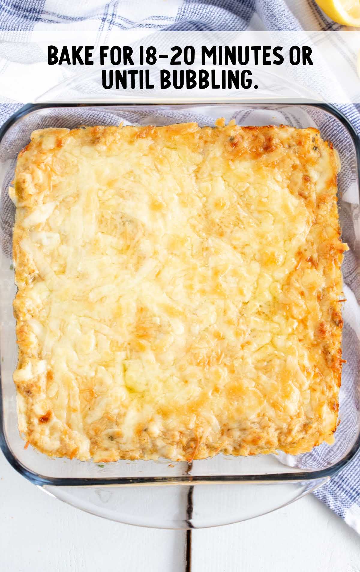 crab dip after being baked in a baking dish