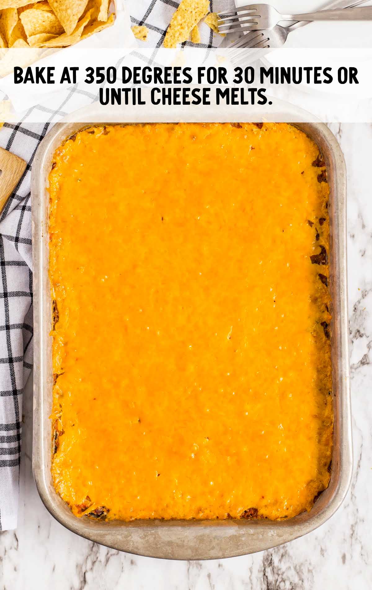 mexican casserole after being baked in a baking dish