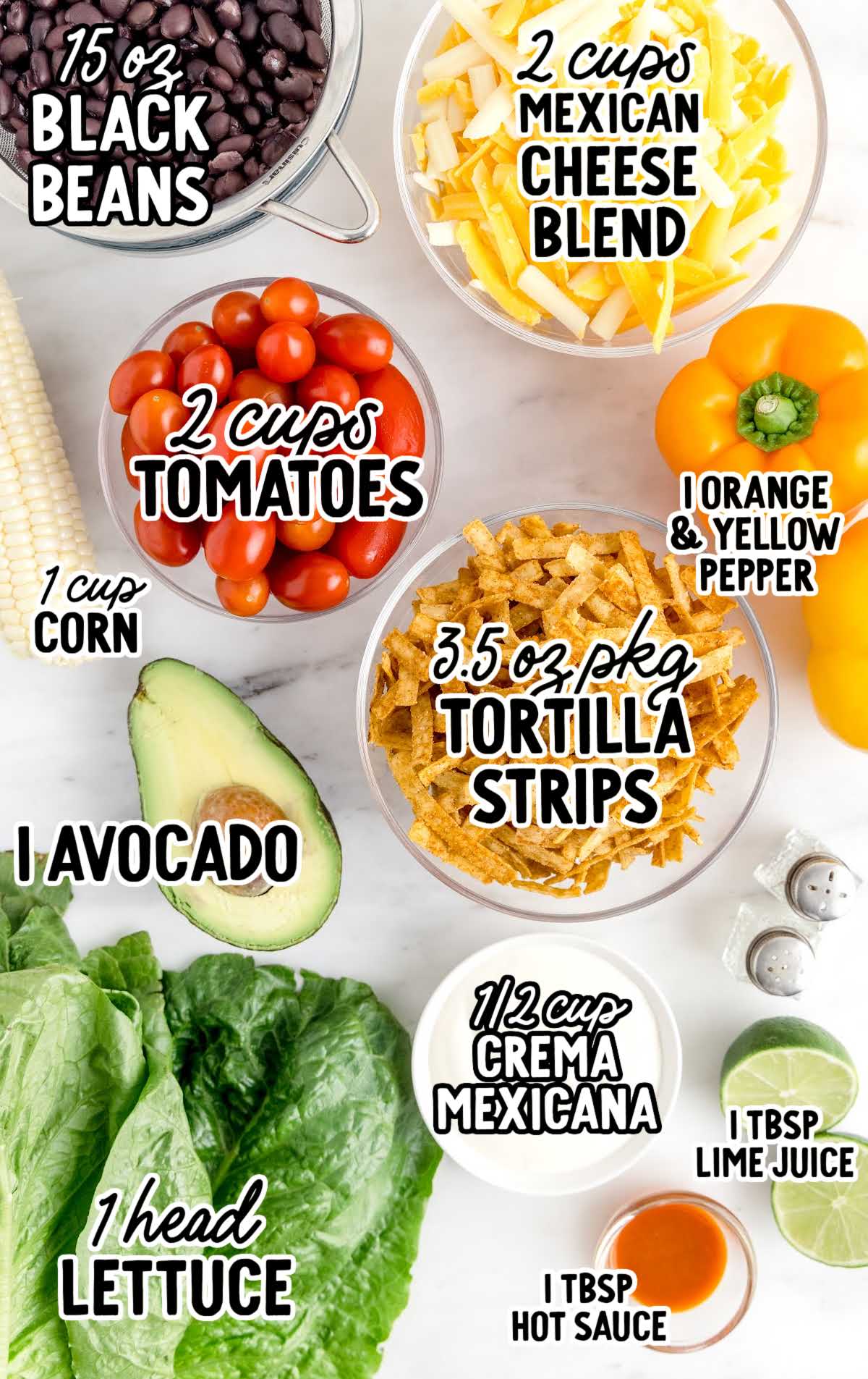 Mexican Layered Salad raw ingredients that are labeled