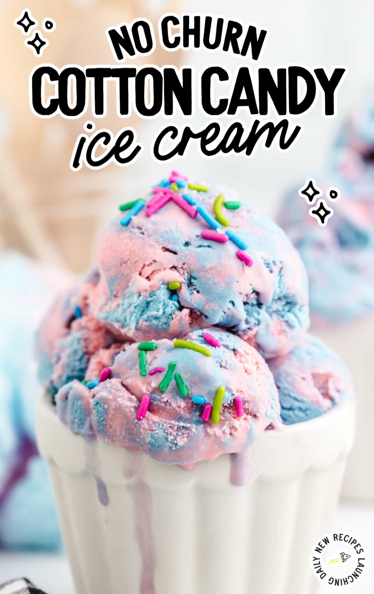 No-Churn Cotton Candy Ice Cream in a cup