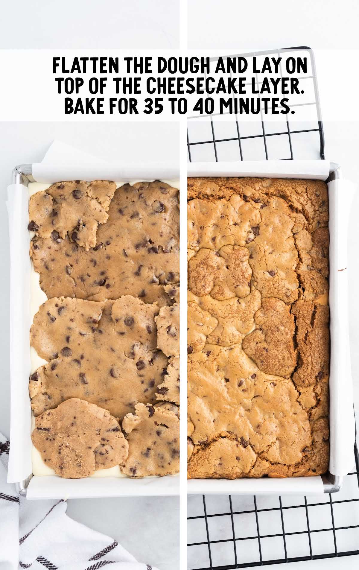 cookie dough batter in a baking dish then baked