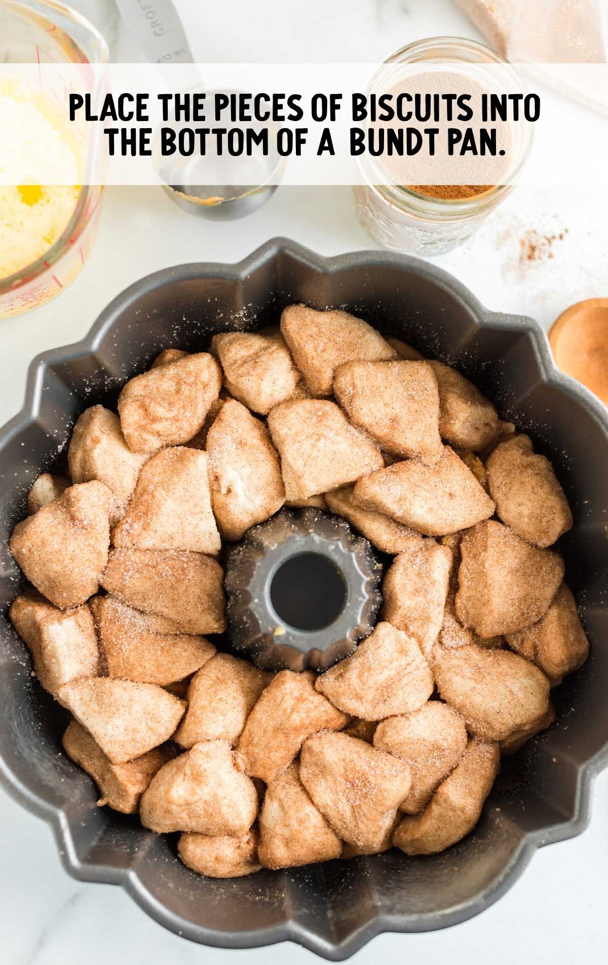 biscuits placed in the bottom of the bundt pan