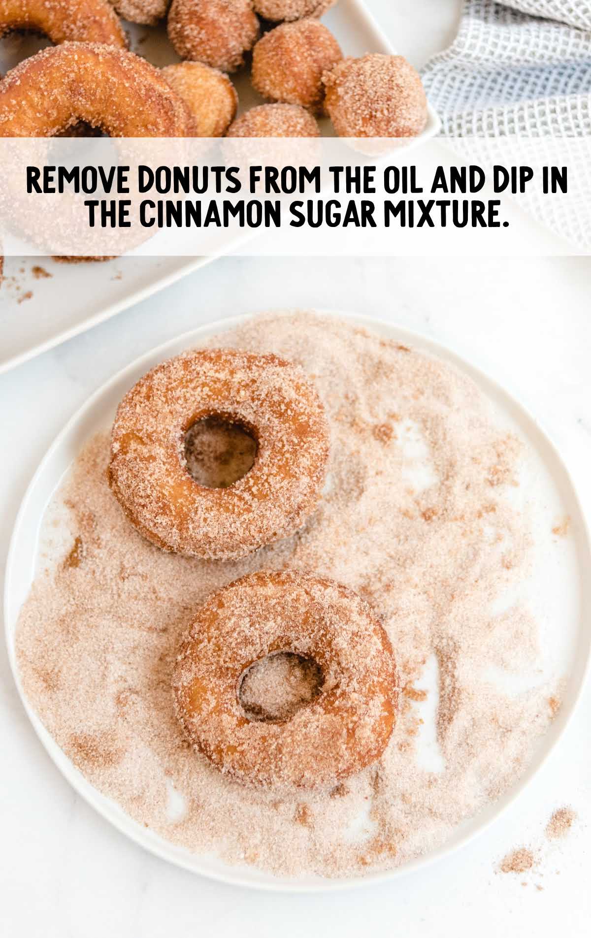donuts coated in a cinnamon sugar mixture