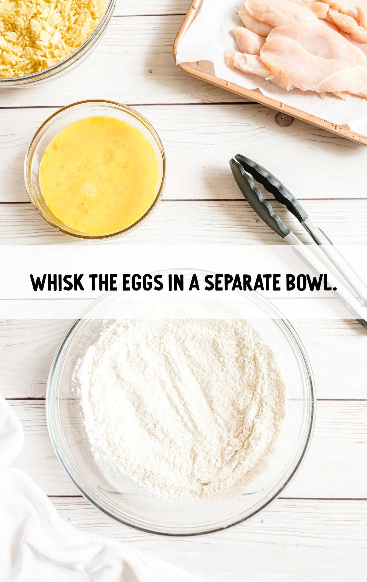 eggs whisked into a separate bowl