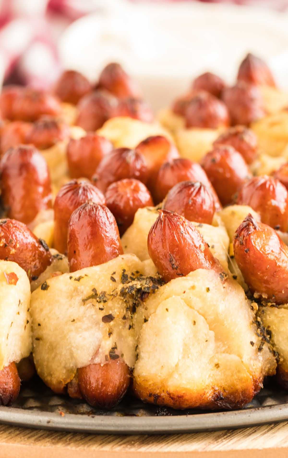 close up shot of a bunch of Pigs in a Blanket