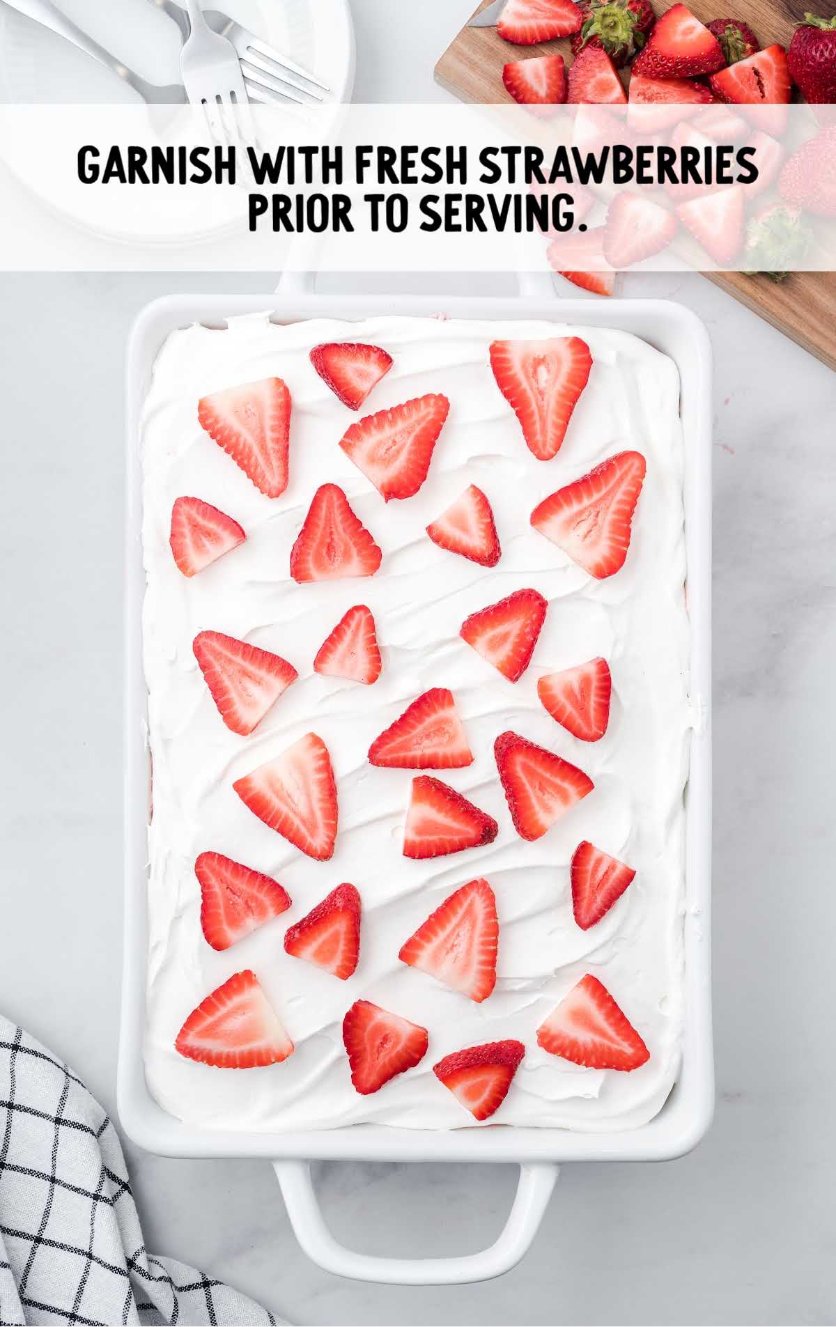 Strawberry Angel Food Cake in a baking dish