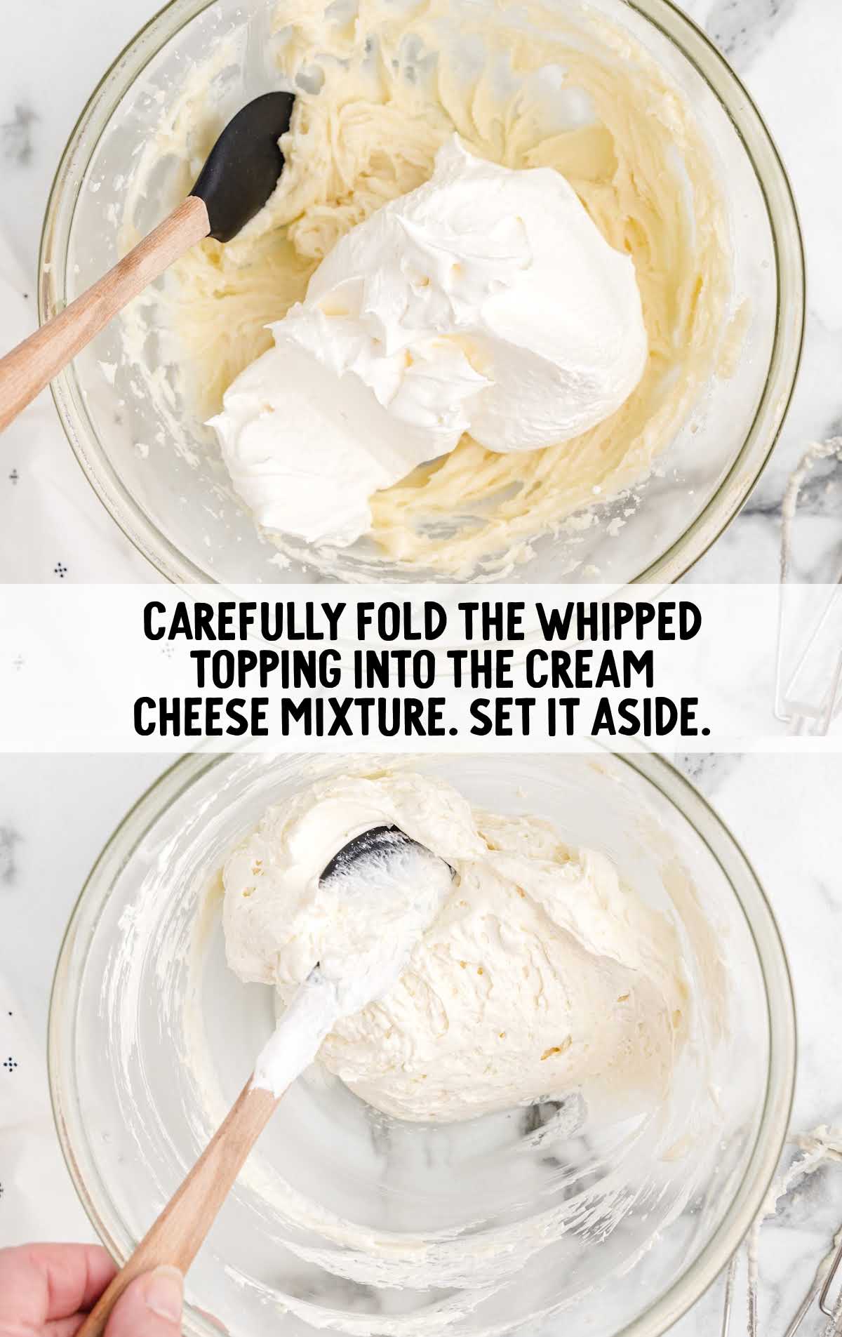 whipping cream folded into the cream cheese mixture