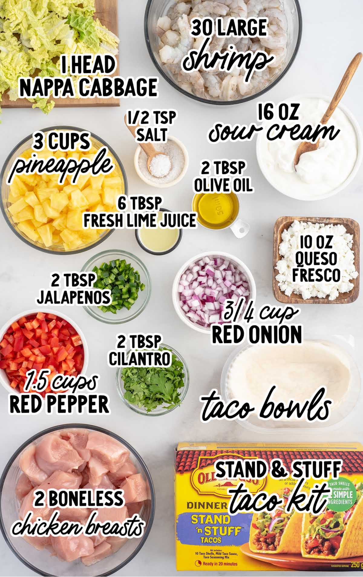 Chicken and Shrimp Tacos raw ingredients that are labeled