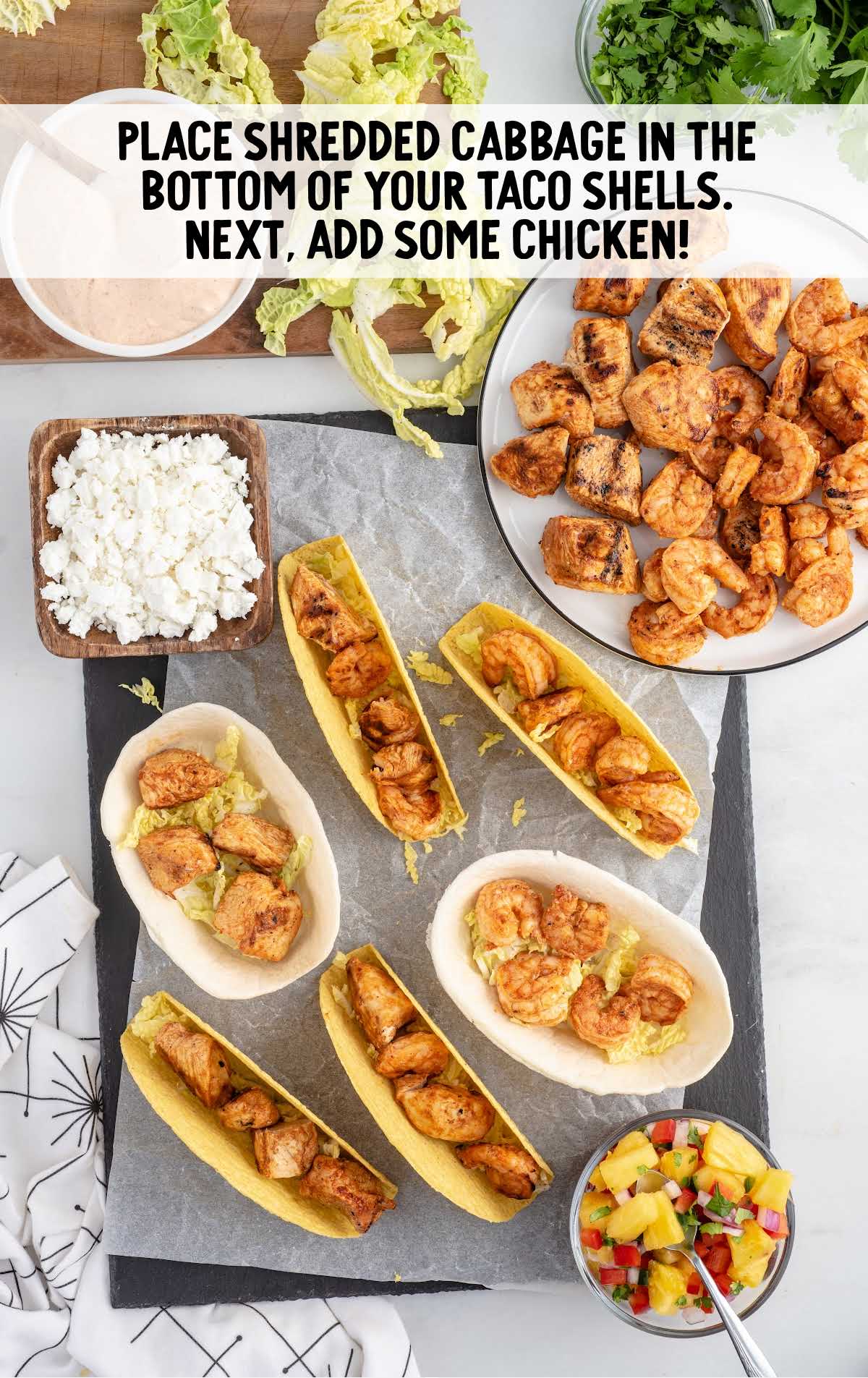 Chicken and Shrimp Tacos and ingredients