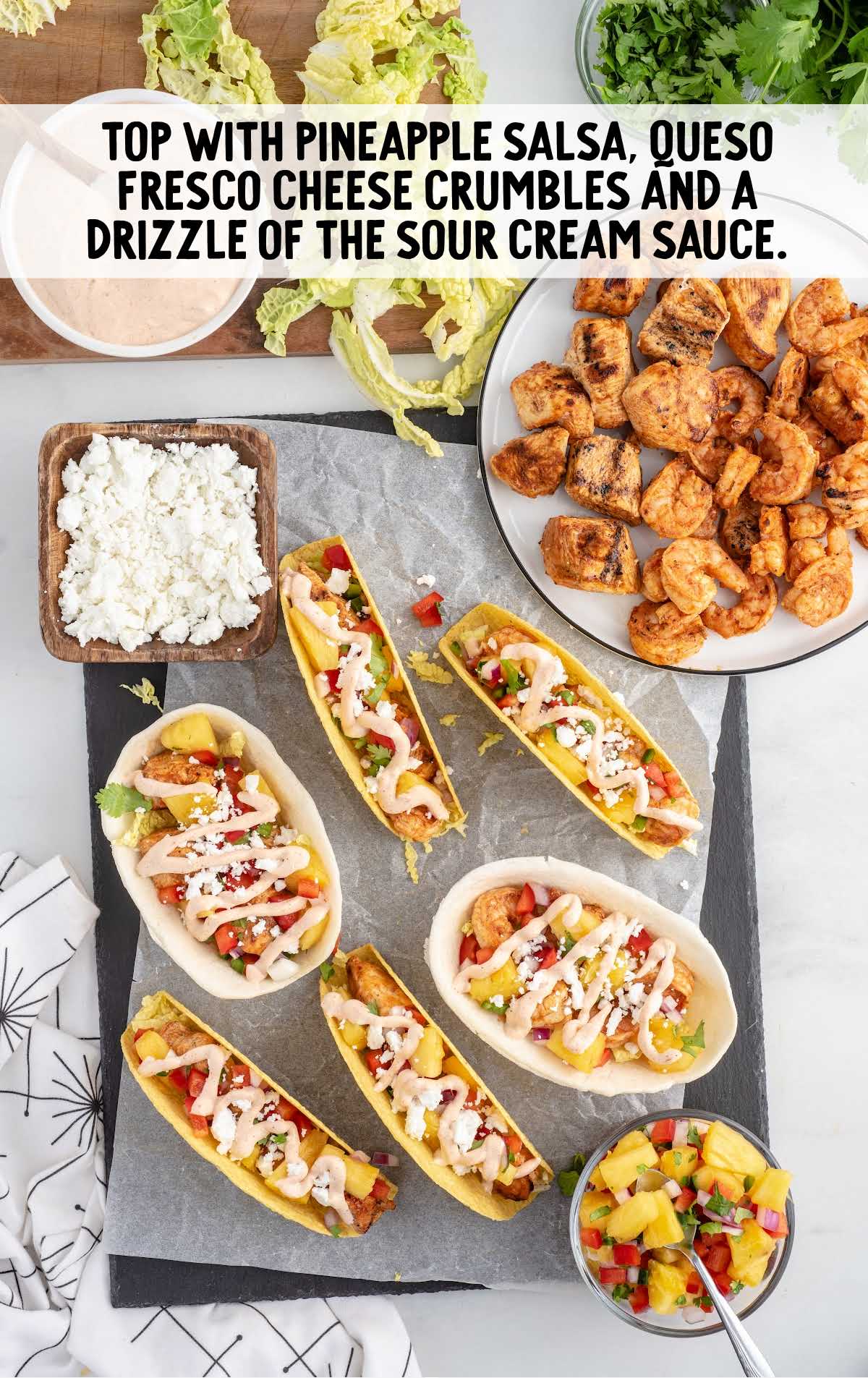 Chicken and Shrimp Tacos and ingredients