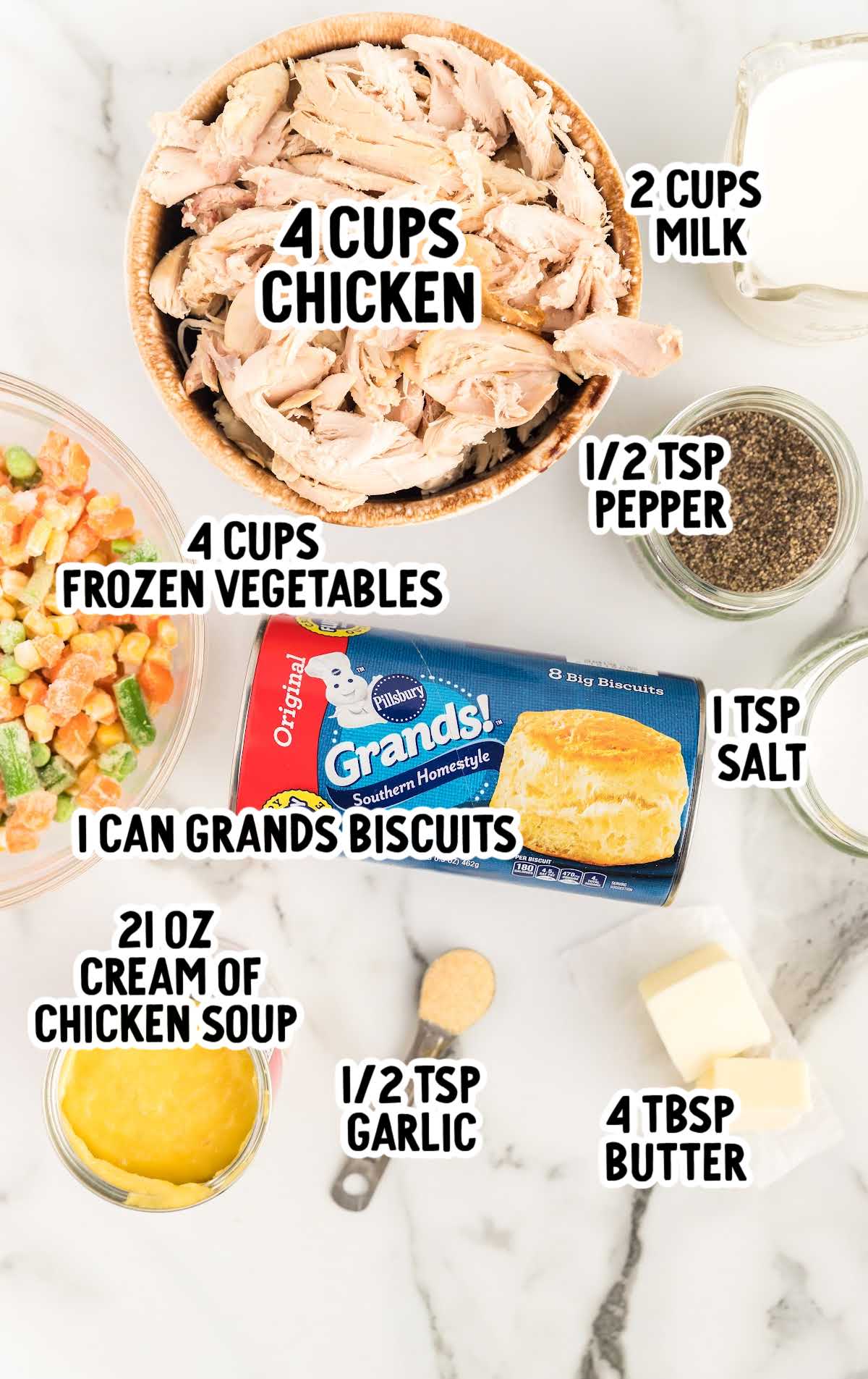 chicken pot pie casserole raw ingredients that are labeled