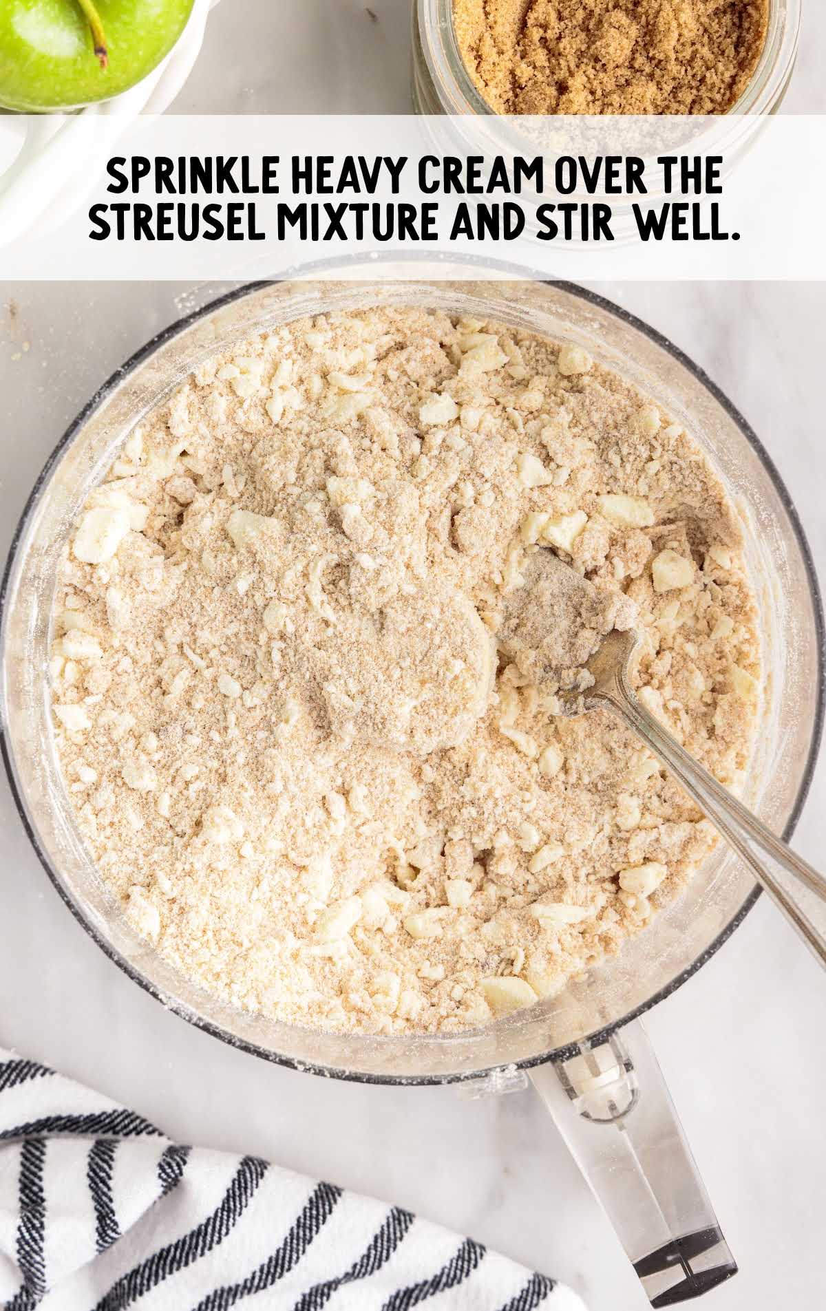 heavy cream sprinkled over the streusel mixture and then folded in a skillet