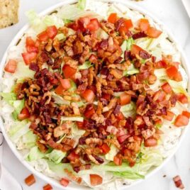 overhead shot of BLT Dip on a plate