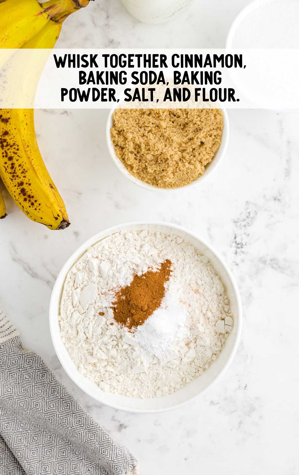 cinnamon, baking soda, baking powder, salt, and flour whisked together in a cup