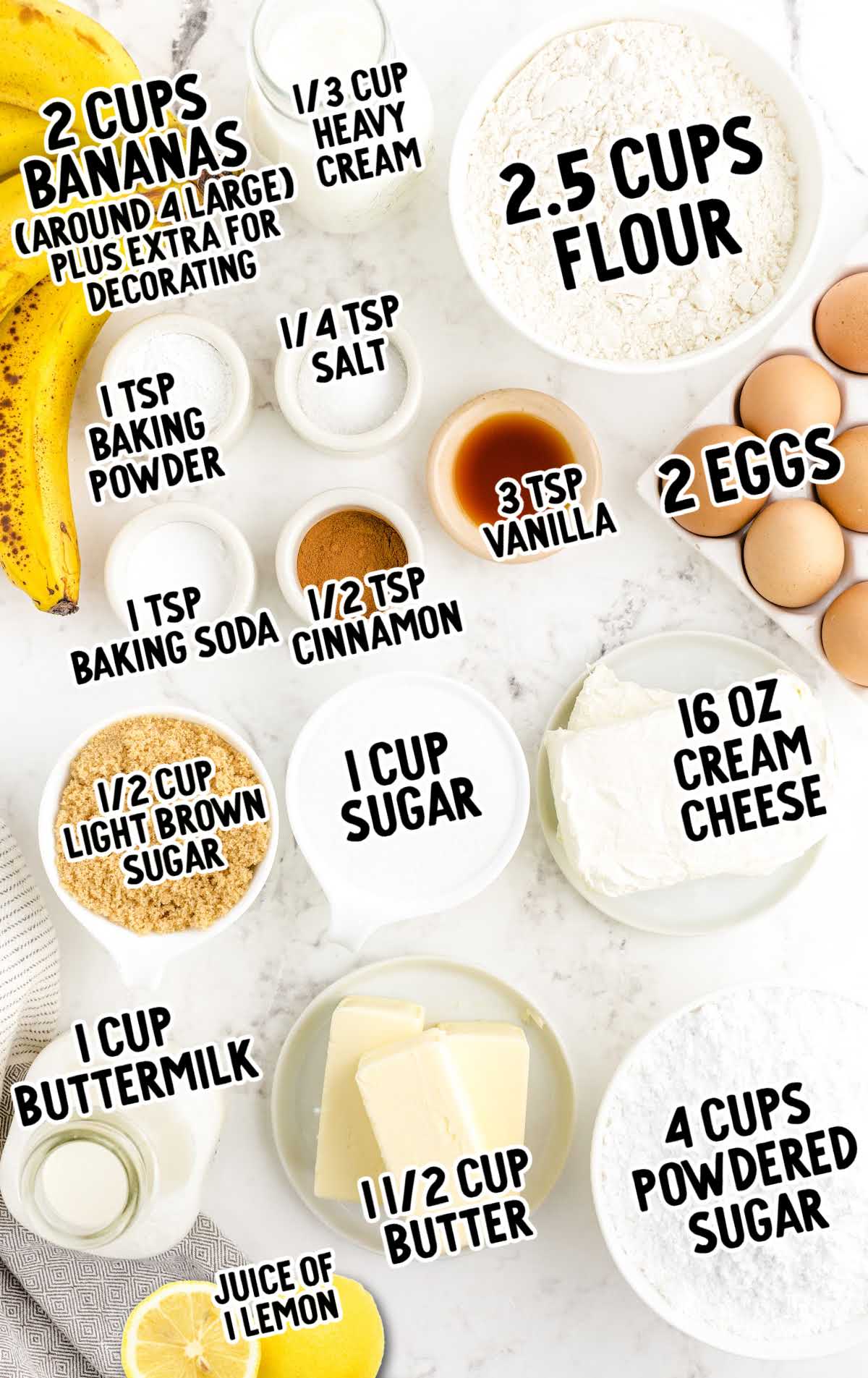 Banana Cake raw ingredients that are labeled
