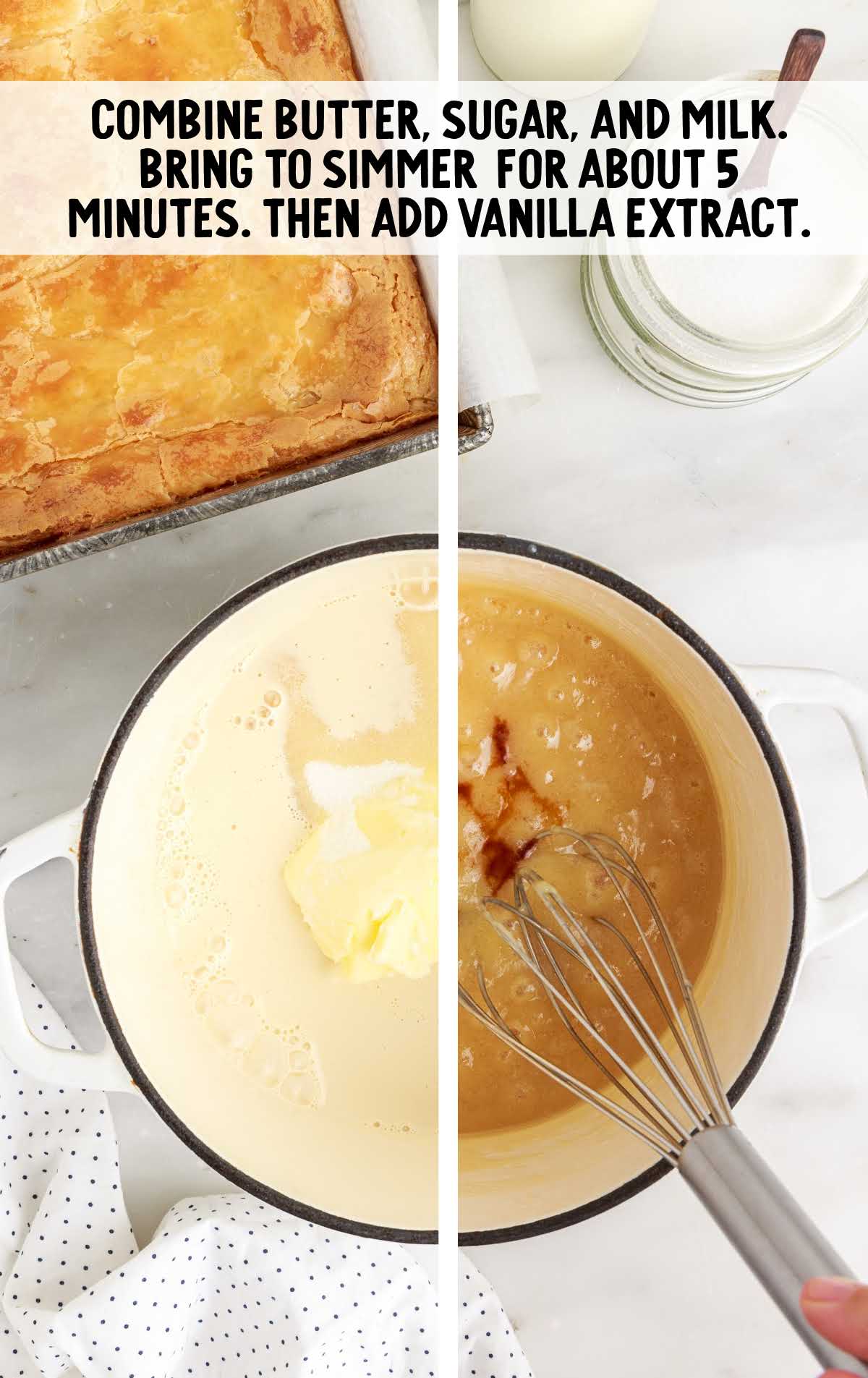butter, sugar, and milk whisked together in a bowl