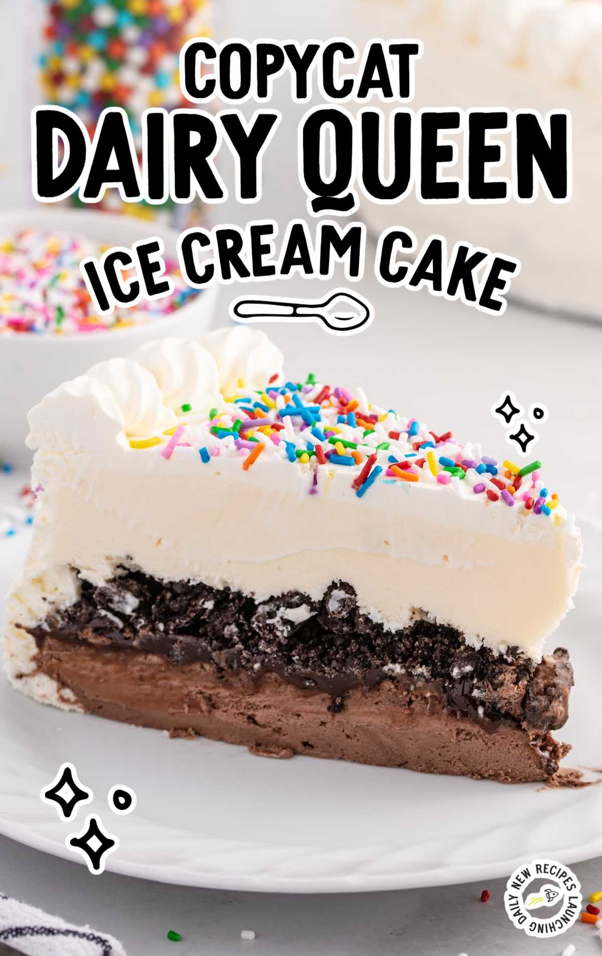a slice of Copycat Dairy Queen Ice Cream Cake on a plate