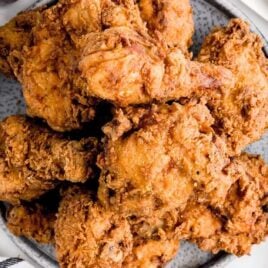 overhead shot of a bunch of Fried Chicken pieces