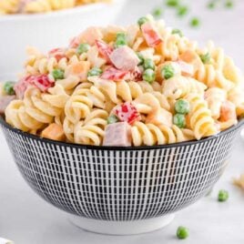close up shot of Loaded Pasta Salad in a bowl