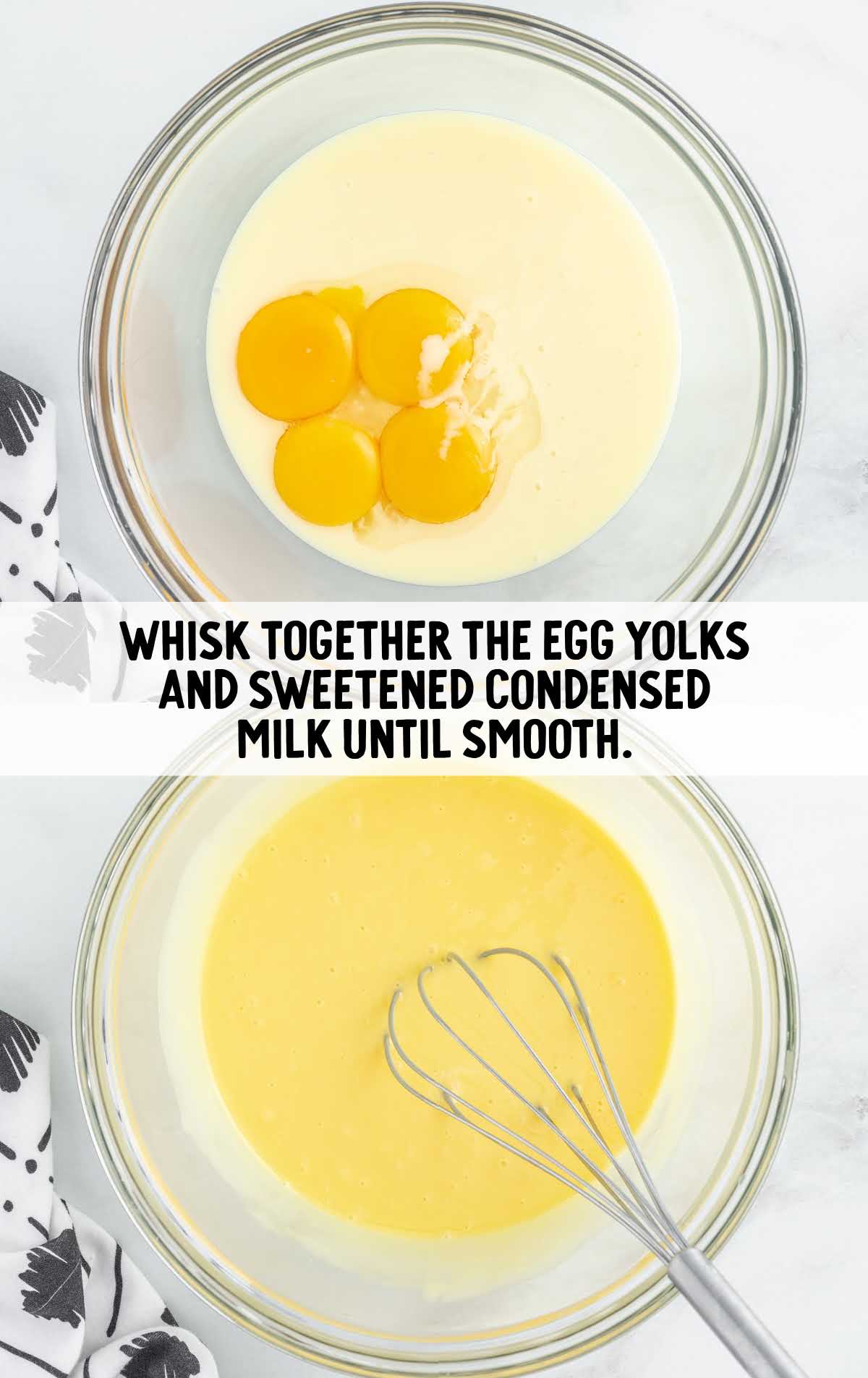 egg yolk and milk in a bowl and then whisked together in a bowl