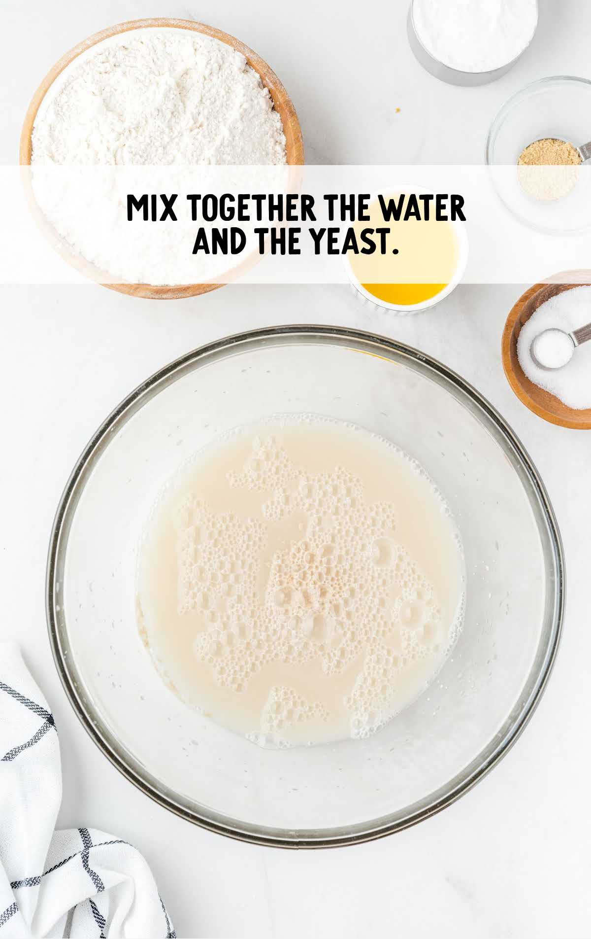 water and yeast mixed together in a bowl