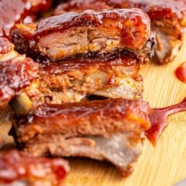 close up shot of Ribs on a cutting board