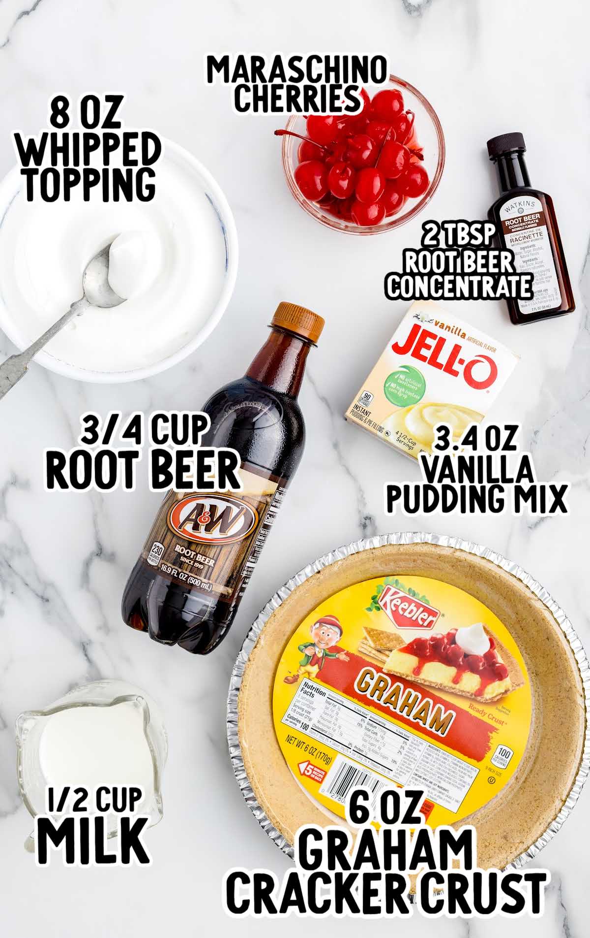 Root Beer Float Pie raw ingredients that are labeled