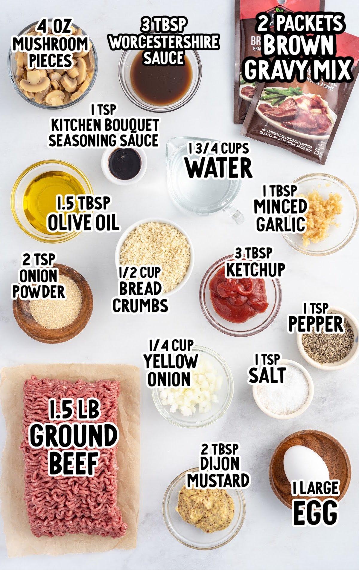 Salisbury Steak Meatballs raw ingredients that are labeled