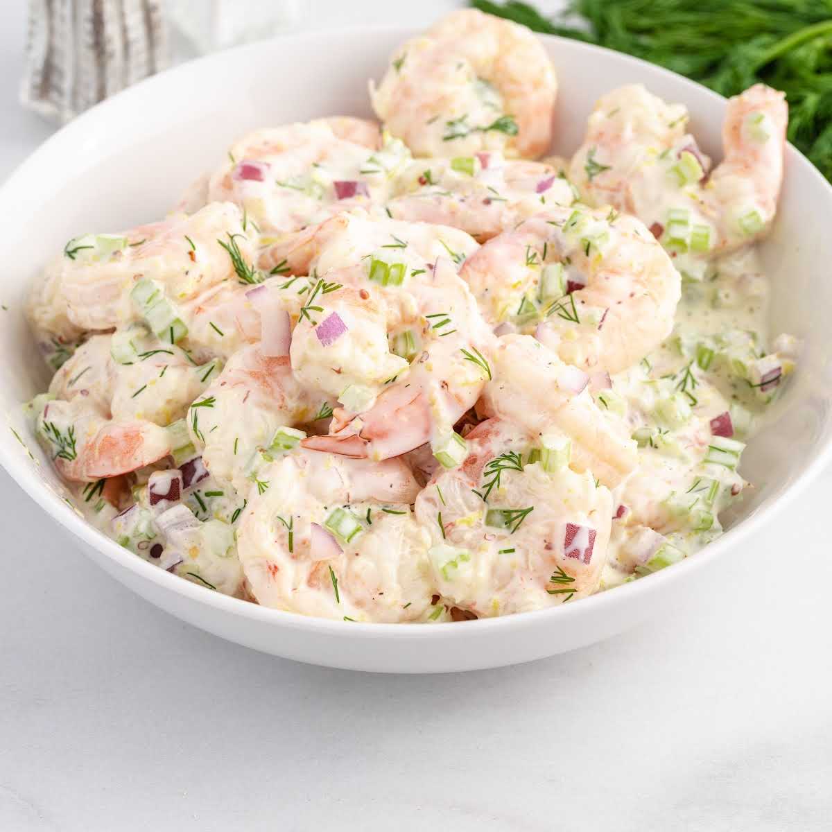 close up shot of Shrimp Salad on a bowl