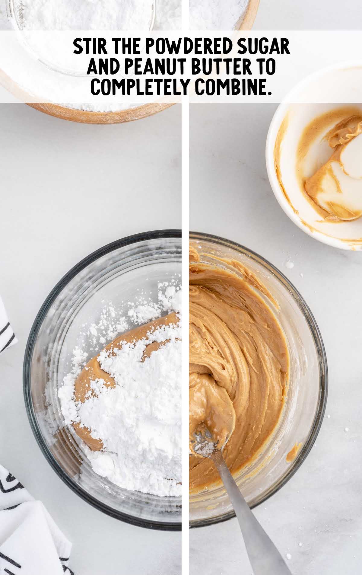 powdered sugar and peanut butter in a bowl then stir together