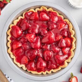 overhead shot of a Strawberry Pie in a pie dish