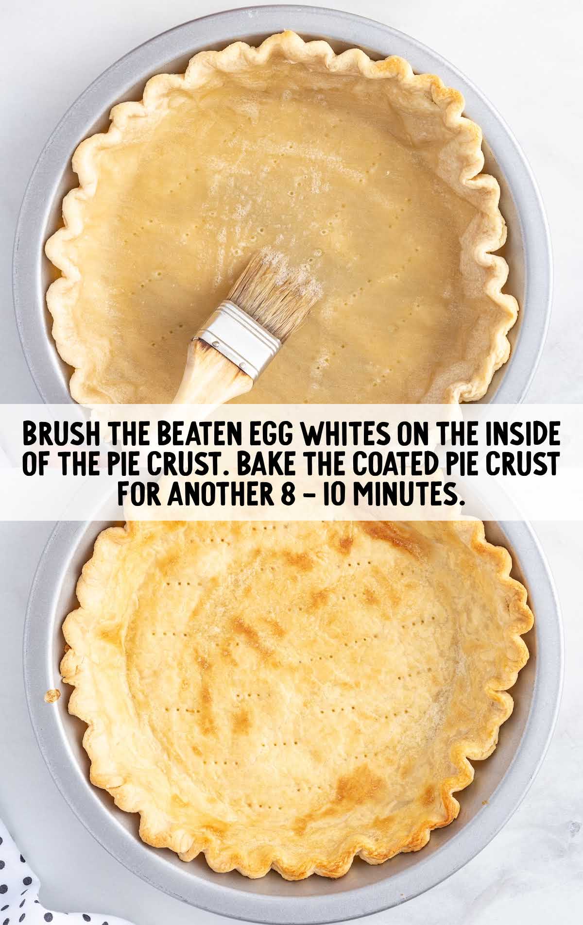 egg whites brushed on the inside of the pie crust in a a pie dish
