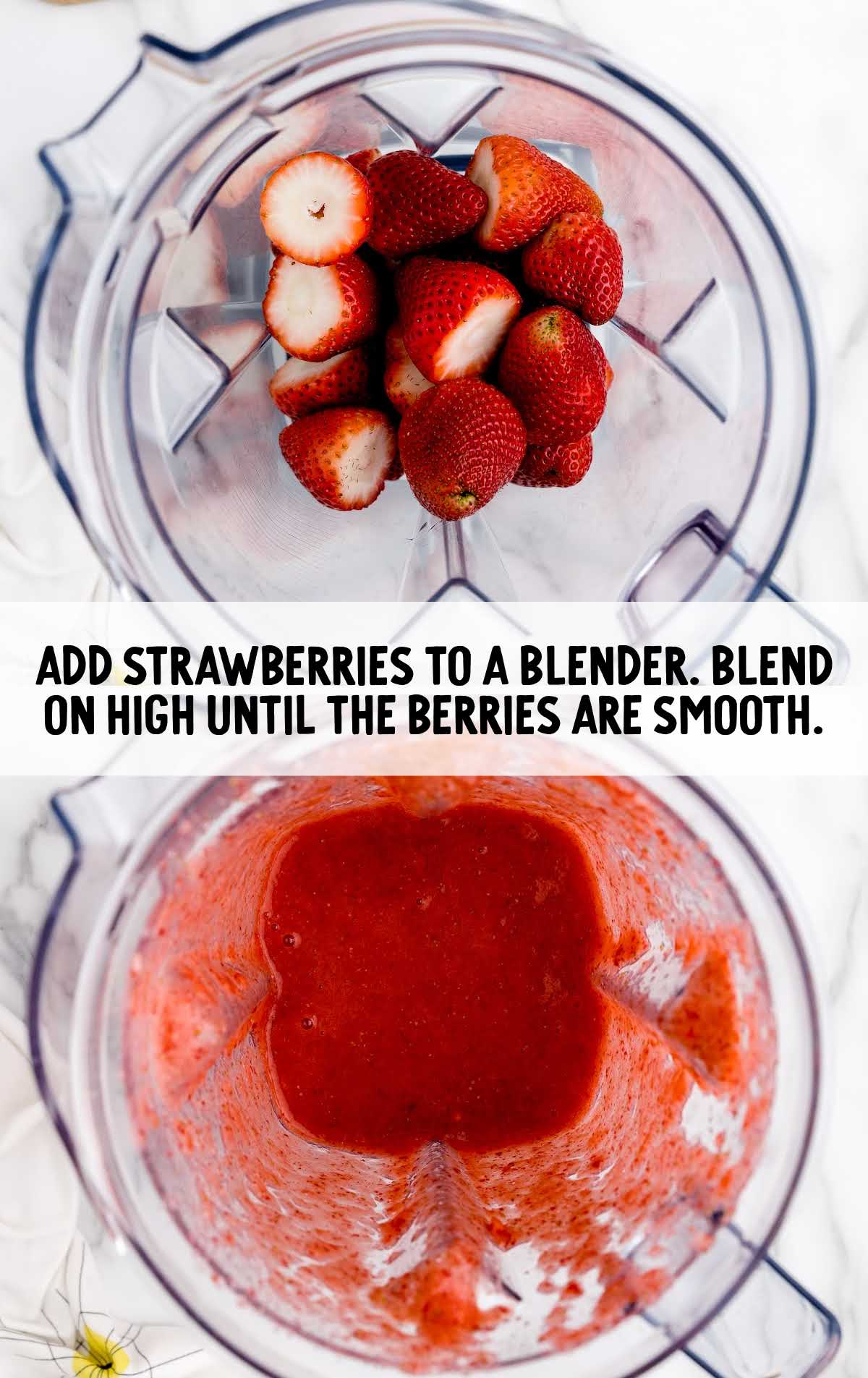 strawberries in a blender and then blended