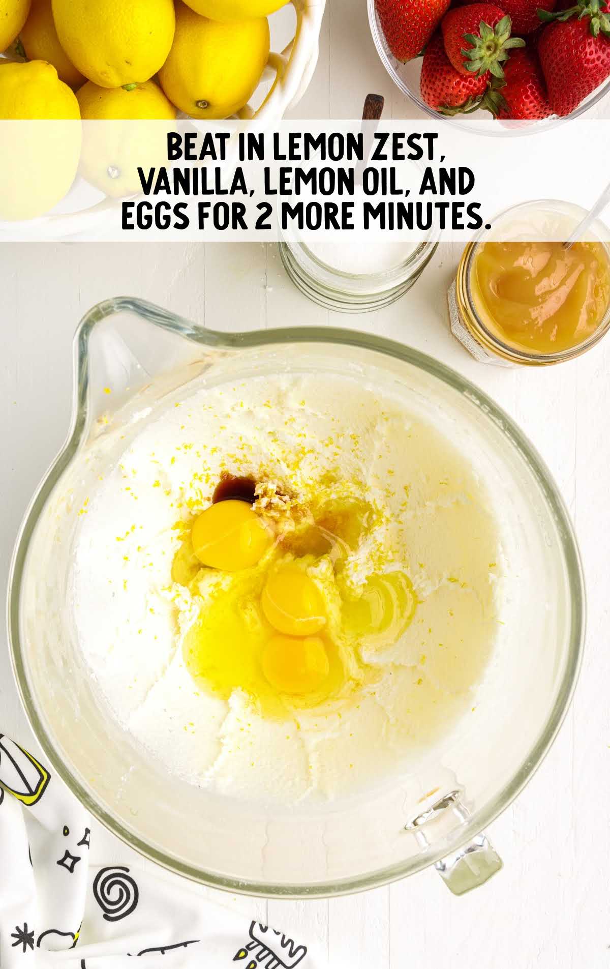 lemon zest, vanilla, lemon oil and eggs combined together in a cup