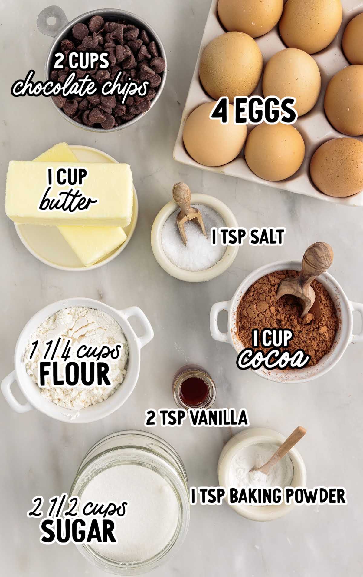 Brownie Recipe raw ingredients that are labeled