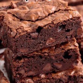 close up shot of Brownies stacked on top of each other