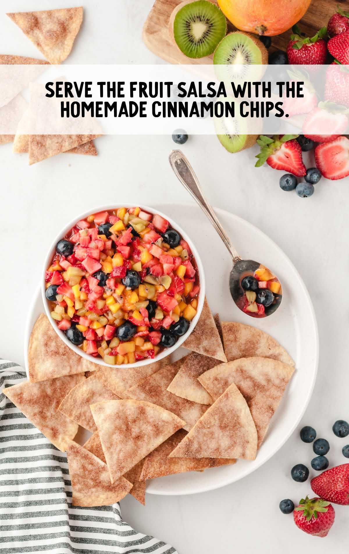Fruit Salsa with Cinnamon Chips in a plate