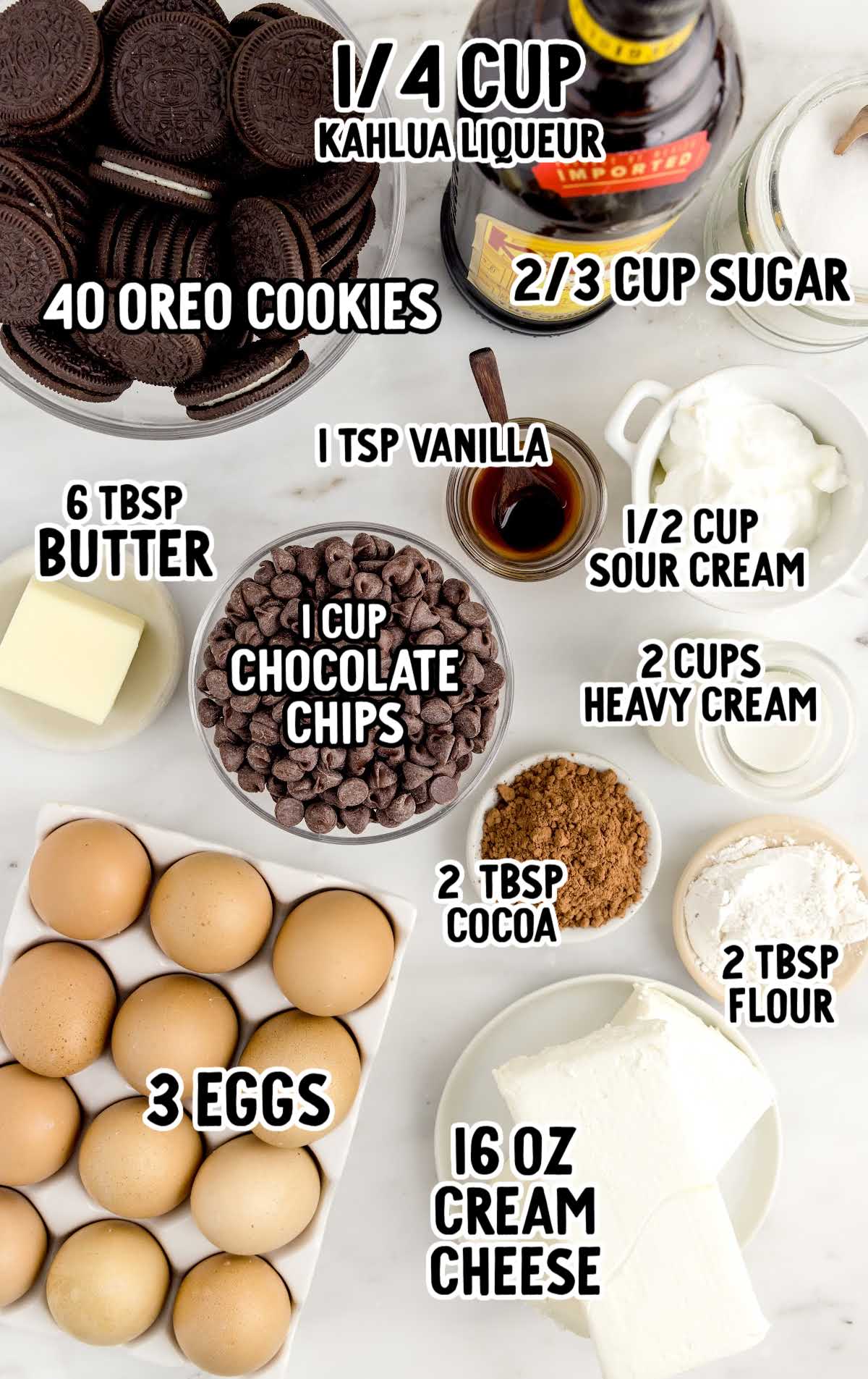 Kahlua Cheesecake Pie raw ingredients that are labeled