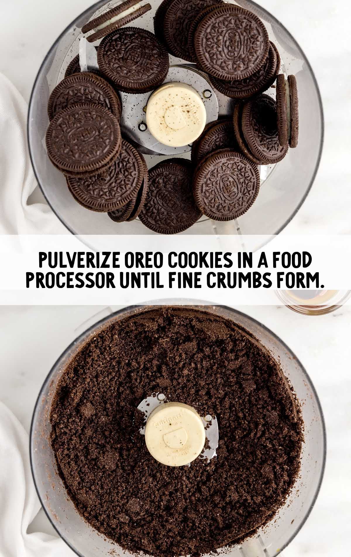 oreo cookies crumbled in a food processor