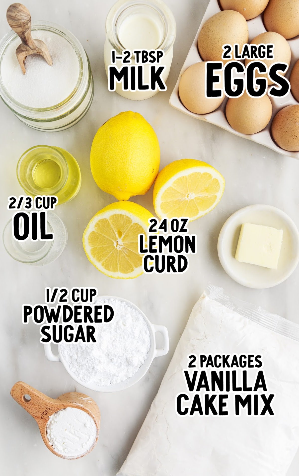 Lemon Pie Bars raw ingredients that are labeled
