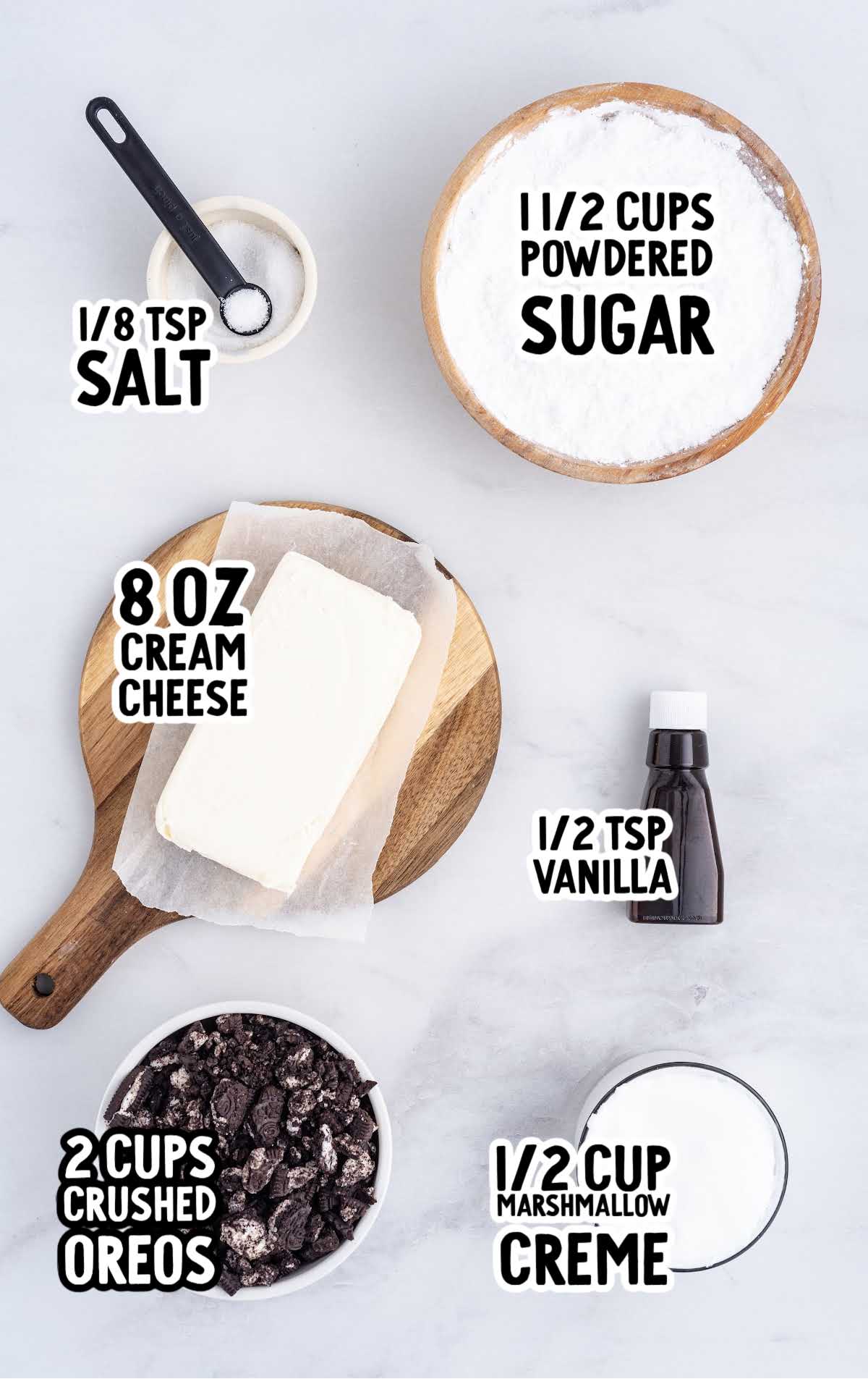 Oreo Dip raw ingredients that are labeled