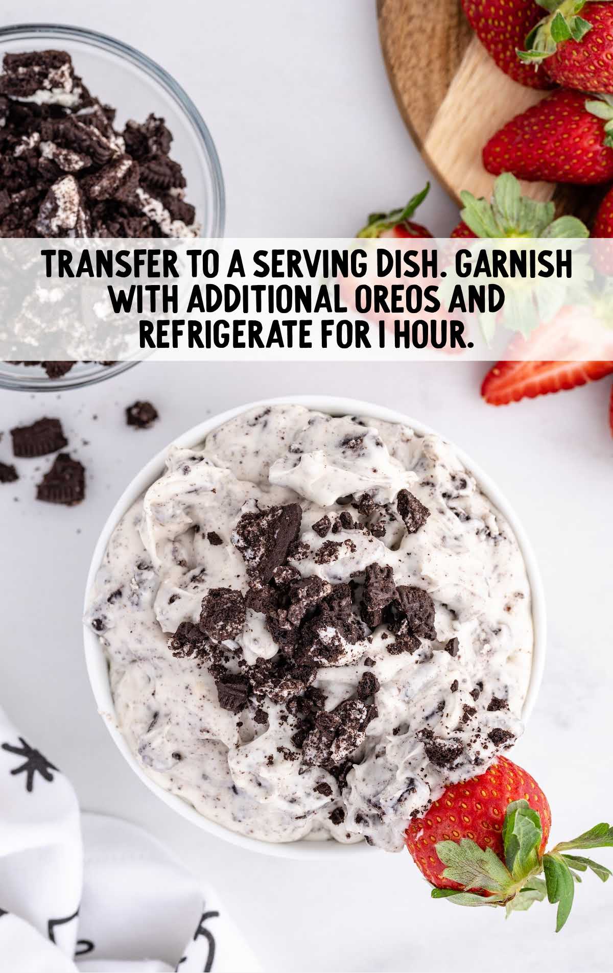 Oreos garnished on top of the dip