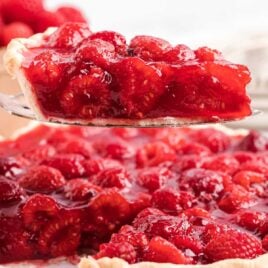 a close up shot of a spoon with a piece of Raspberry Pie