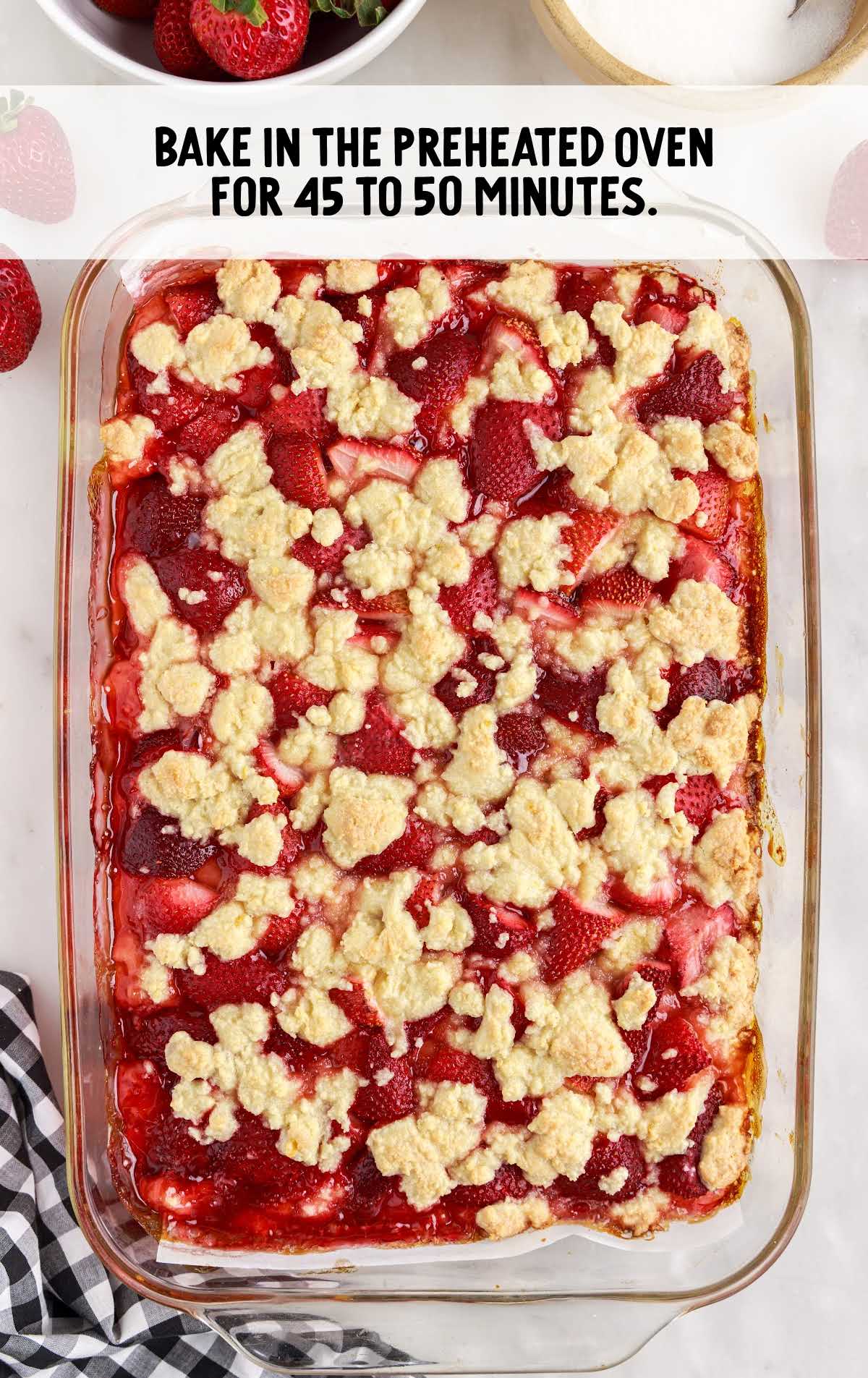 Strawberry Pie Bars baked in a baking dish