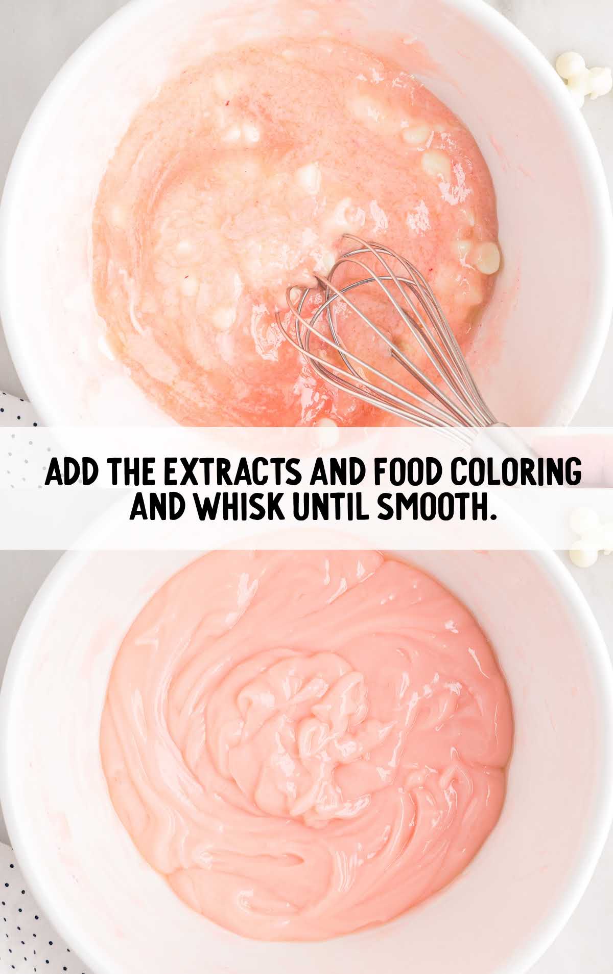 extract and food coloring whisked together in a bowl