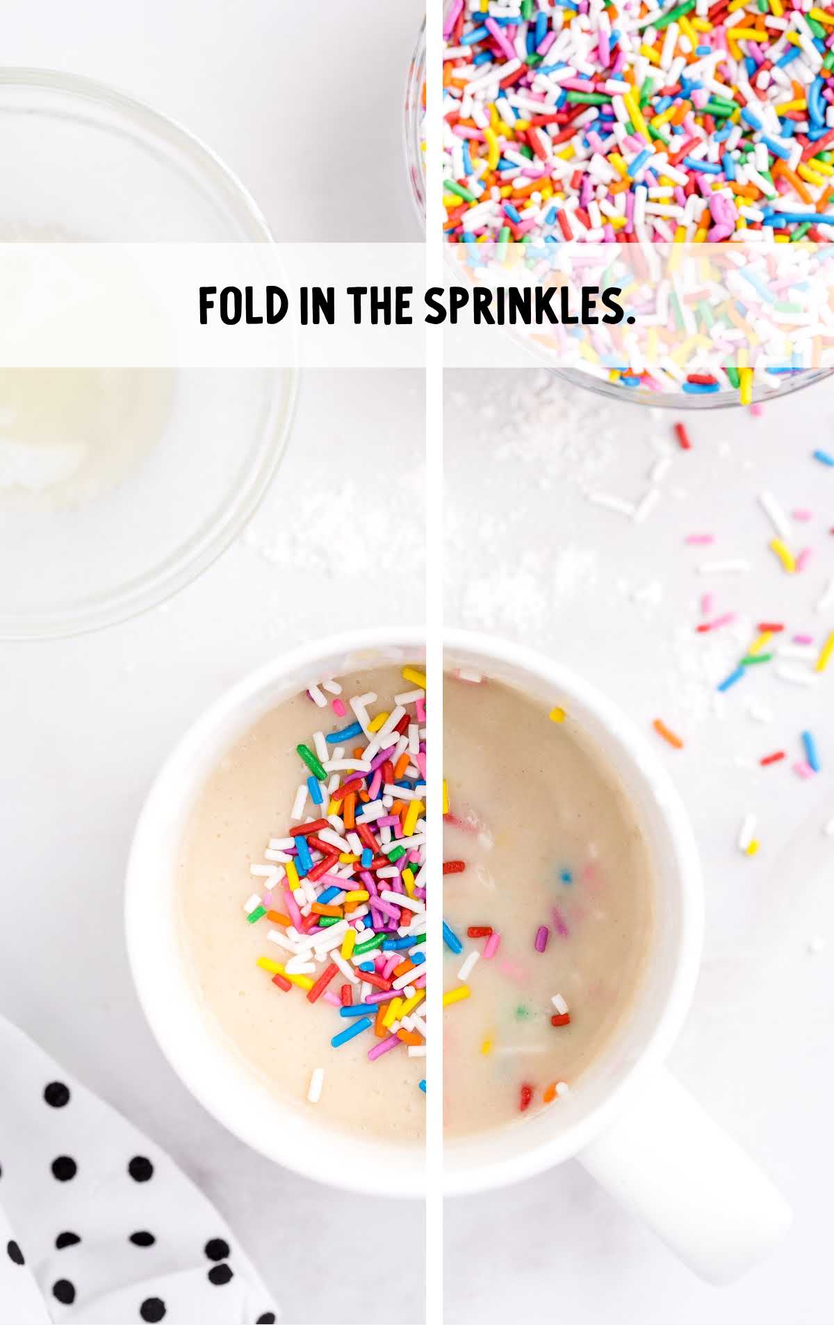sprinkles folded with the milk mixture in a mug